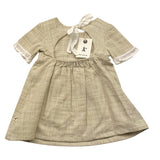 Petit Indi Solid Color Half Sleeve Dress With Green Micro Pattern For Baby Girl