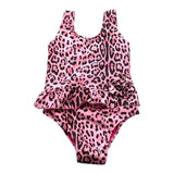 4Giveness Solid Color One Piece Swimsuit With Pink Spotted Pattern For