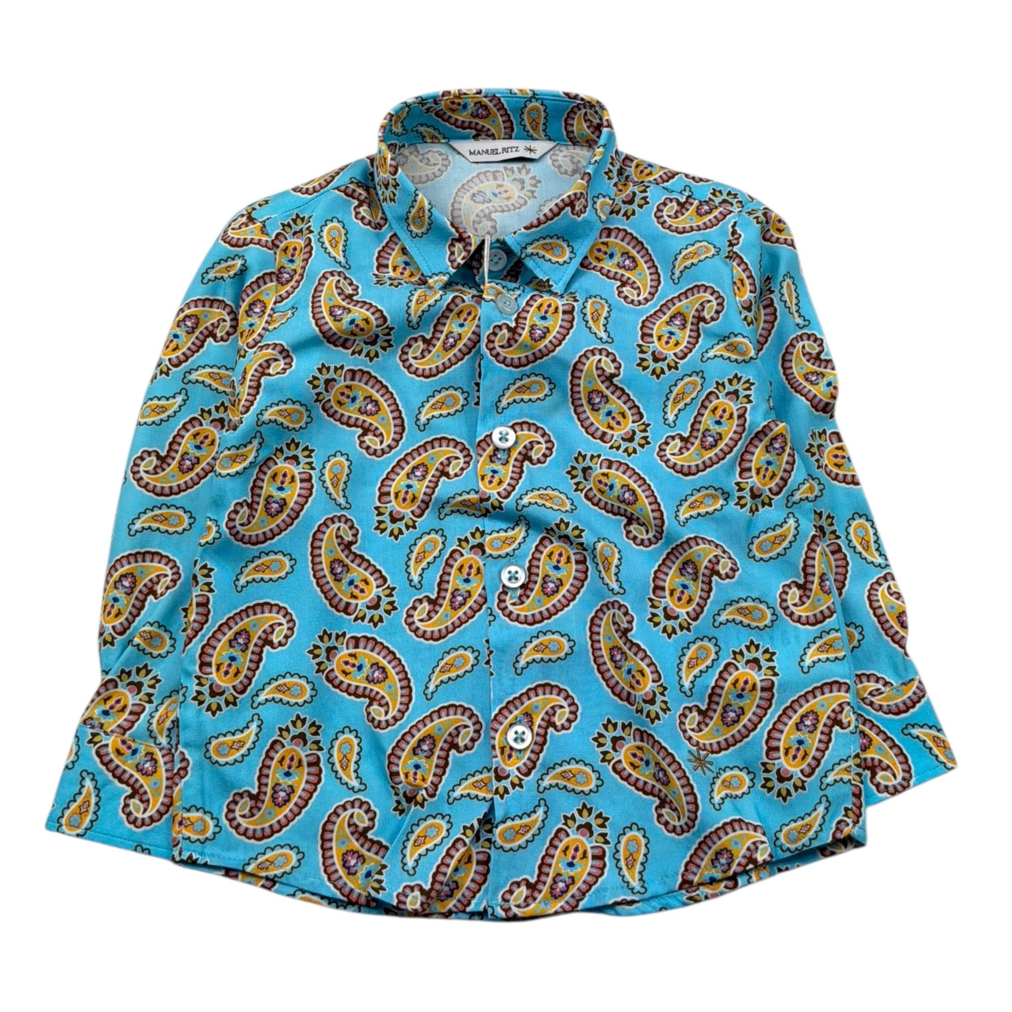 Manuel Ritz Camicia Manica Lunga Tinta Unita Stampa Fantasia per Bambino MR3075 AZZURRO MANUEL RITZ 