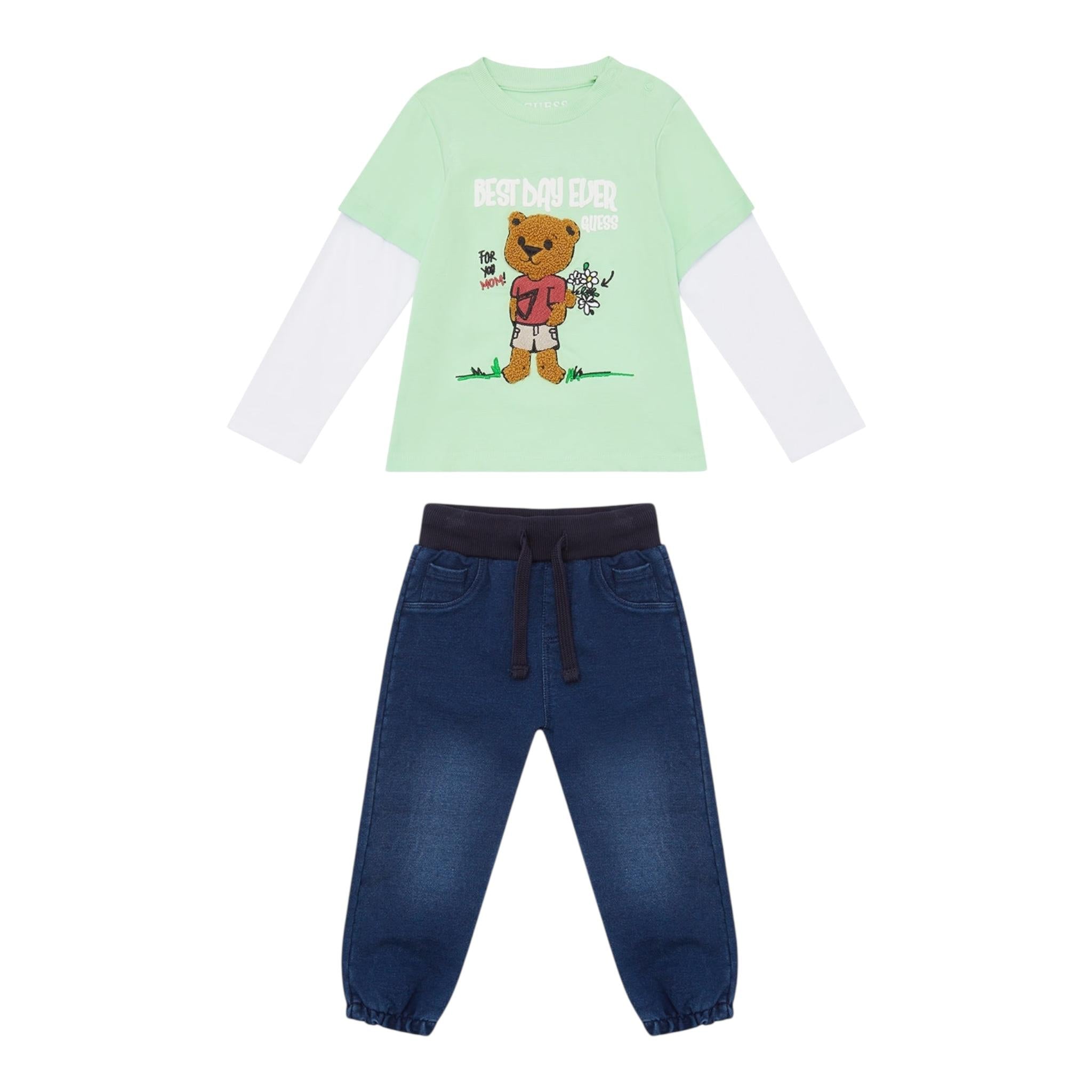 GUESS completo 2 pezzi shirt-pantalone effetto denim Verde per Neonato I4YG11K8HM3 VERDE GUESS 