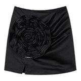 Twinset Solid Color Skirt With Black Flower Applique For Girls