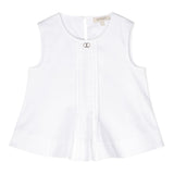 Twinset Solid Color Crew Neck White Sleeveless Shirt For Girls