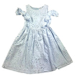 Lalalu' Plain Dress With Light Blue Embroidery For Girls