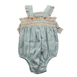 Babidu Baby Girl's Aqua Green Checked Pattern Armhole Romper