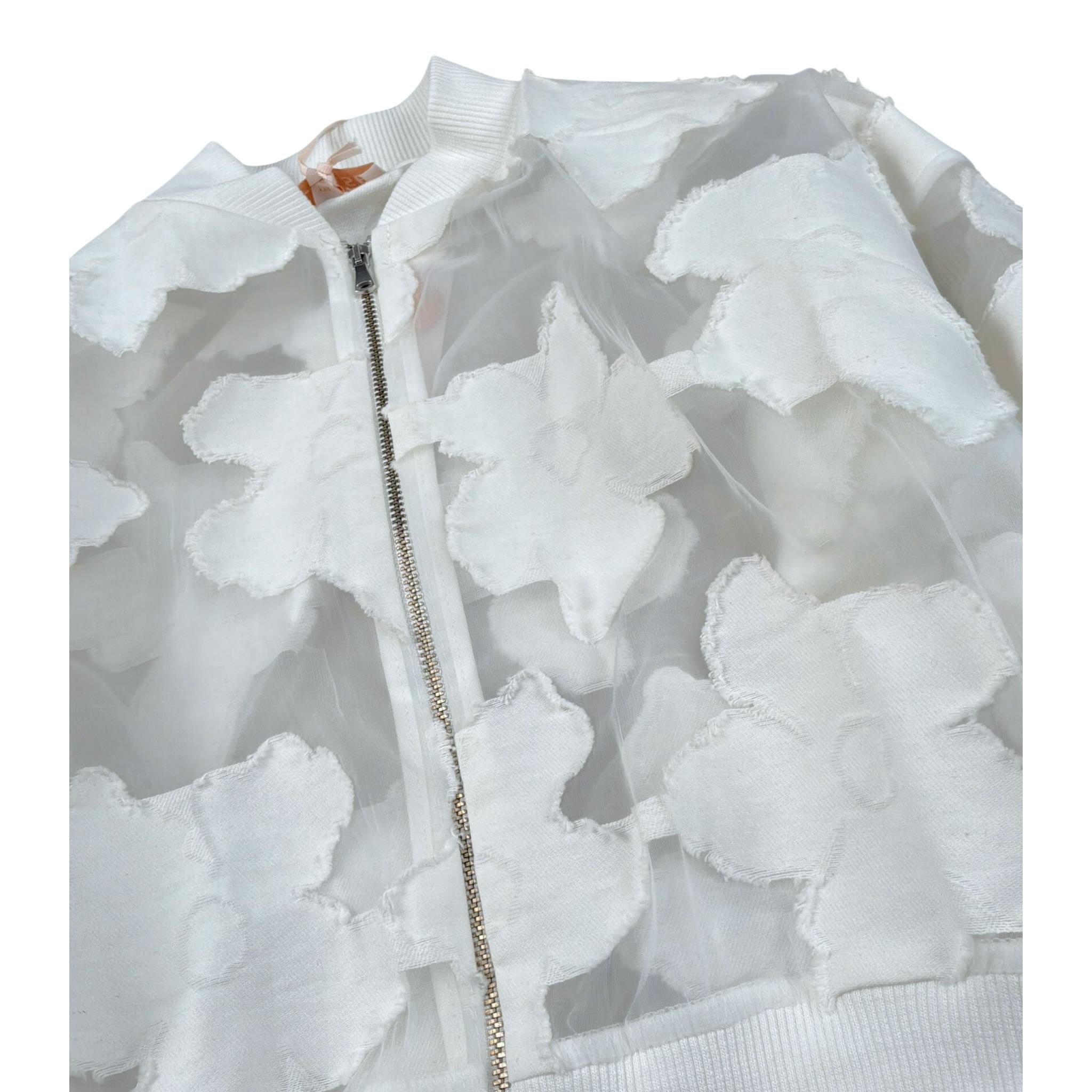 Please Felpa Tinta Unita con Zip E Ricami per Bambina JB37384G73 BIANCO PLEASE 