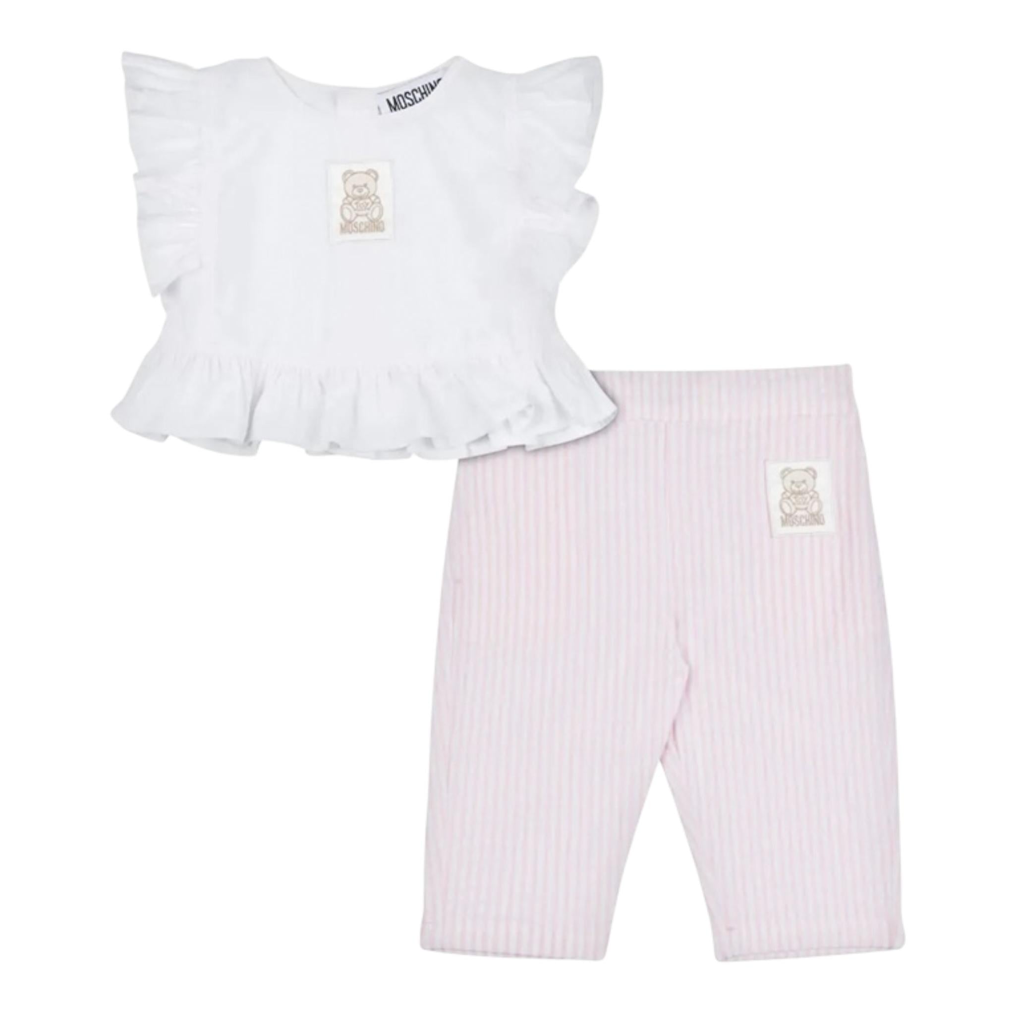 Moschino Completo 2 Pezzi Camicia-Pantalone per Neonata MDG01LYX BIANCO/ROSA MOSCHINO 