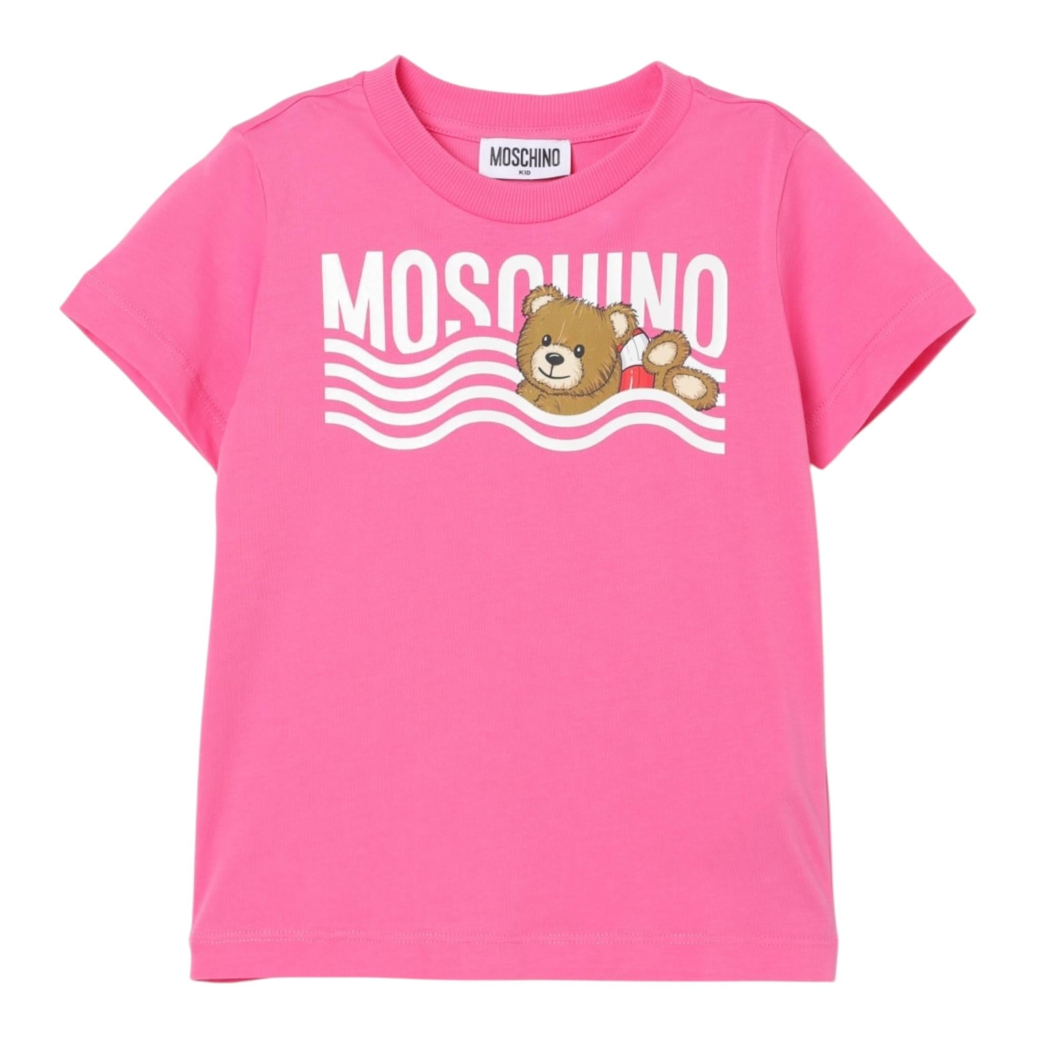 Moschino T-Shirt Girocollo Tinta Unita con Stampa per Neonata MUM04DL ROSA MOSCHINO 