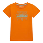 Guess T-Shirt Girocollo Tinta Unita con Stampa per Bambino N5RI25K8HM4 ARANCIONE GUESS 