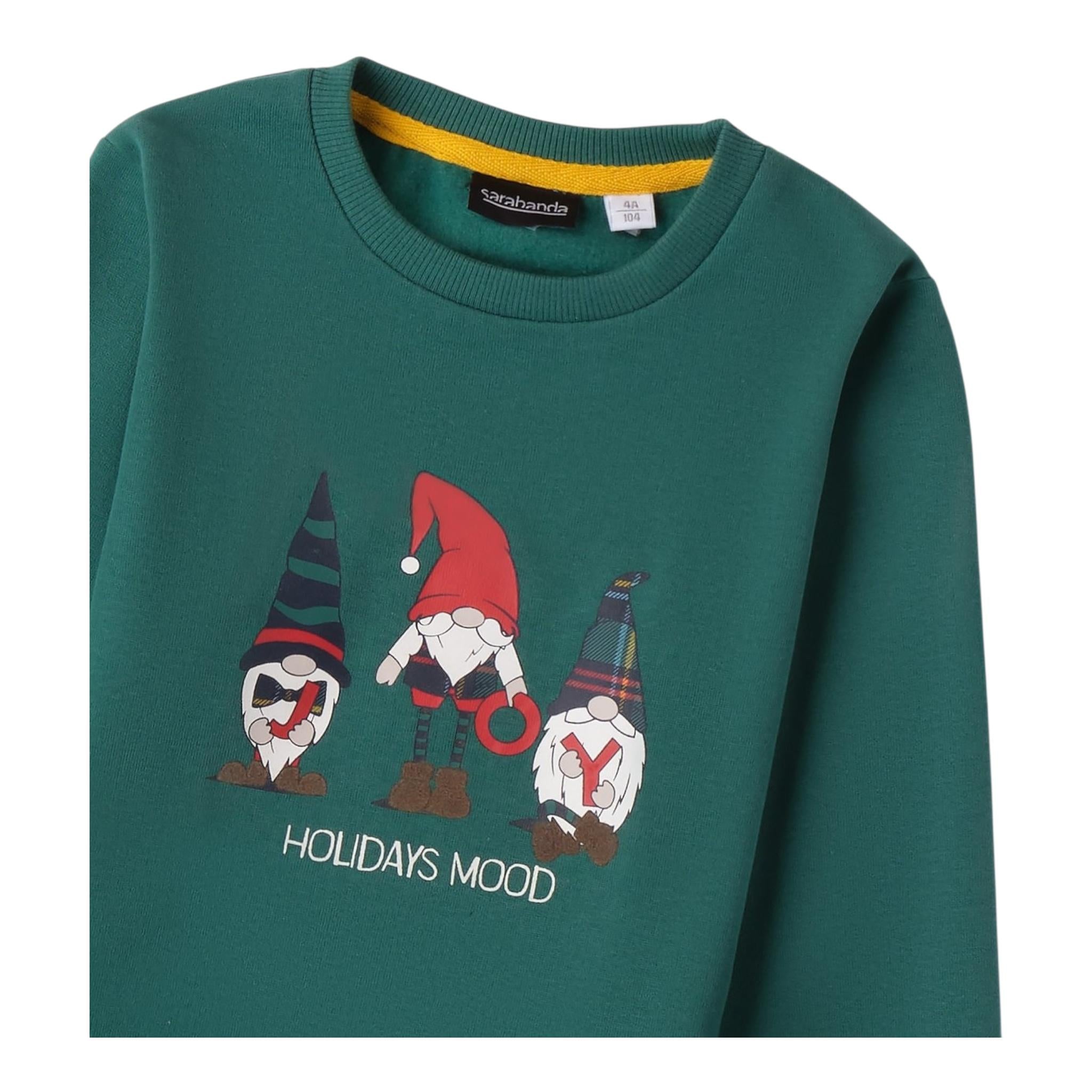 MINI BANDA felpa girocollo tinta unita con stampa gnomi Verde per Neonato 0A151 VERDE MINI BANDA 