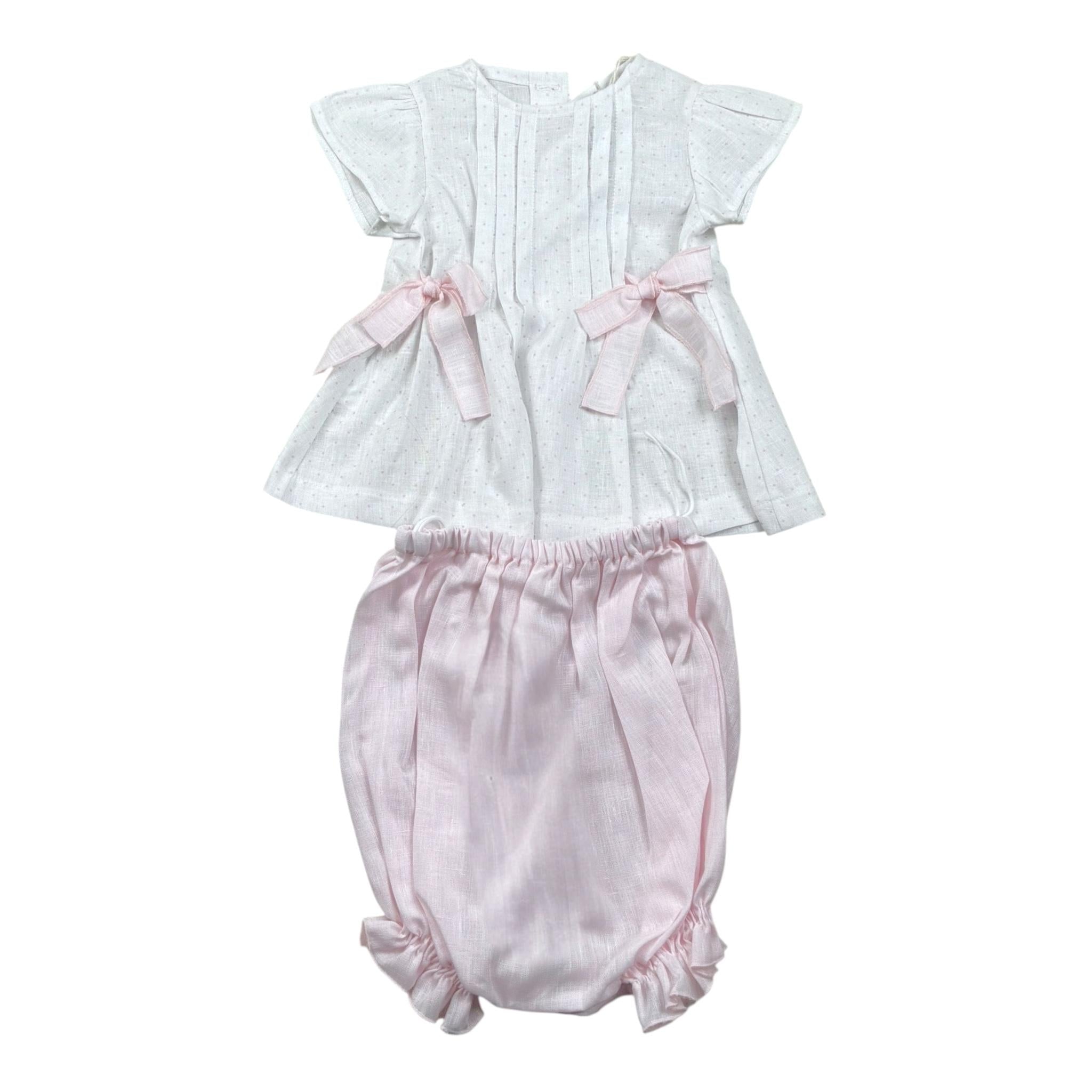 La Stupenderia Completo 2 Pezzi Camicia-Coulotte Bicolore per Neonata TBCT52 BIANCO/ROSA LA STUPENDERIA 