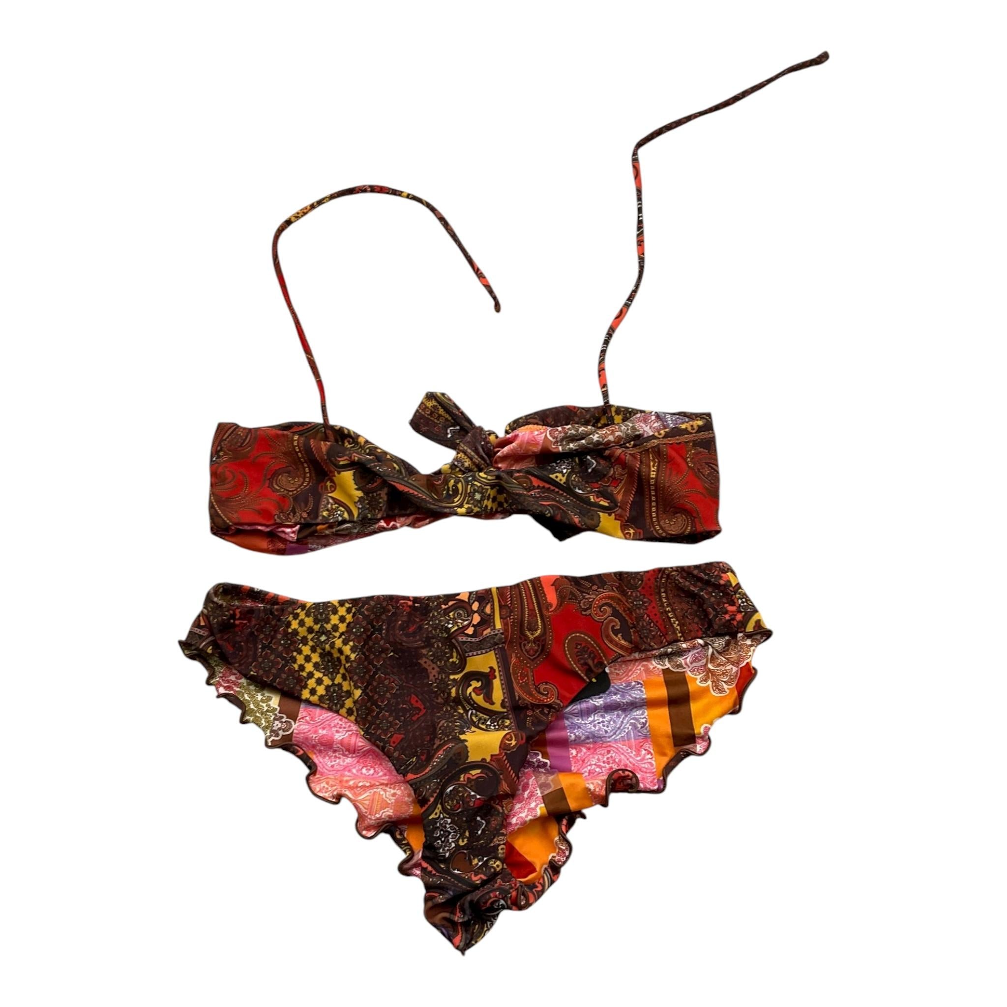 F**K Costume 2 Pezzi Triangolo-Fascia Tinta Unita con Fantasia per Bambina FJ20 ROSSO F**K 