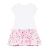 Monnalisa Abito Tinta Unita con Fantasia Fiori per Bambina 11E906X BIANCO/ROSA MONNALISA 