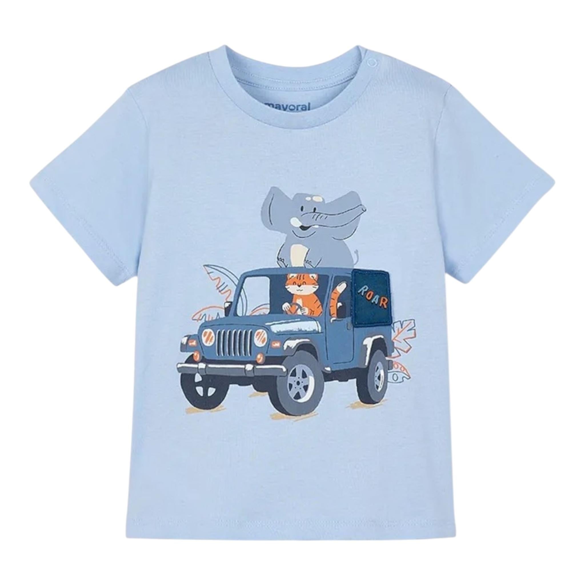 Mayoral T-Shirt Girocollo Tinta Unita con Stampa per Neonato 1053 AZZURRO MAYORAL 