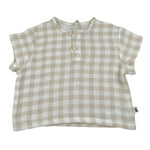 Petit Indi T-Shirt Bicolore con Fantasia A Quadri per Neonato SS25B2815 BIANCO/BEIGE PETIT INDI 
