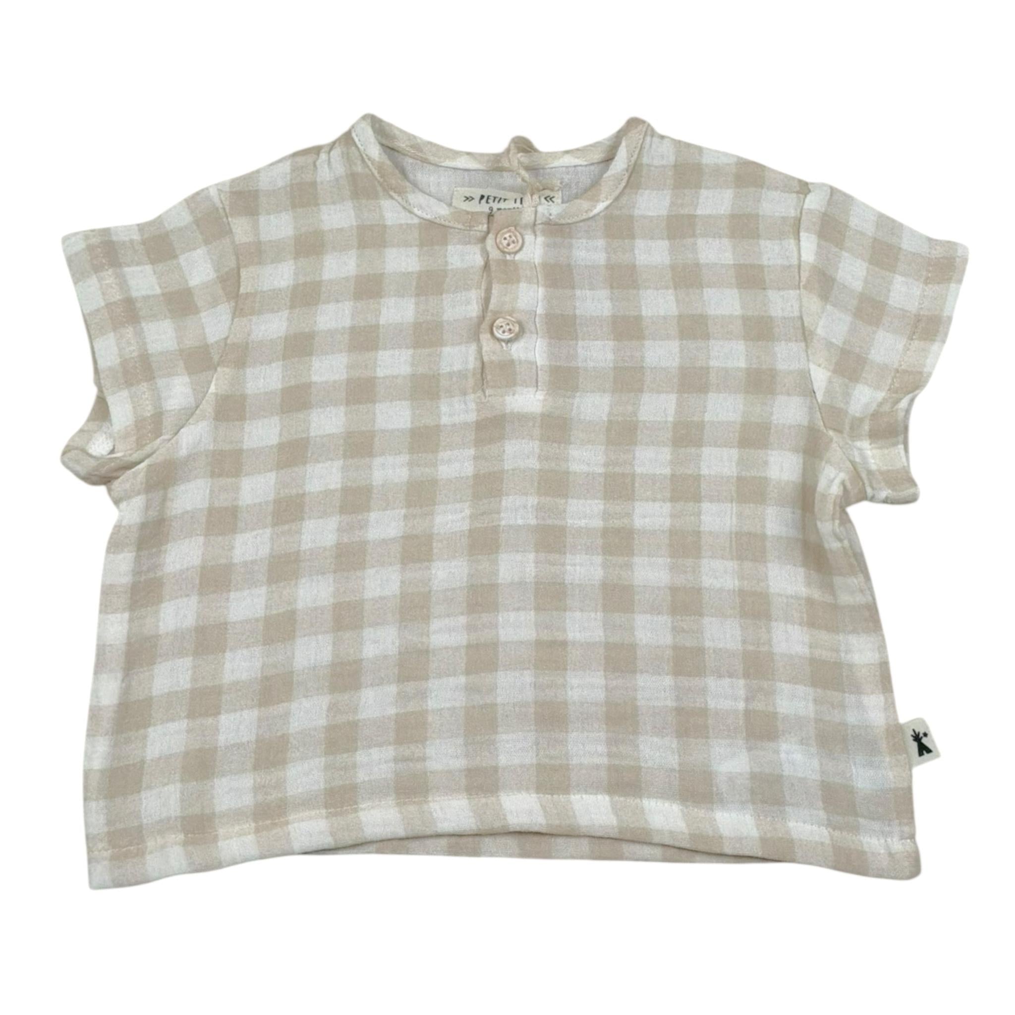 Petit Indi T-Shirt Bicolore con Fantasia A Quadri per Neonato SS25B2815 BIANCO/BEIGE PETIT INDI 