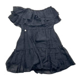 Manila Grace Black Boat Neck Ruffled Solid Dress For Girls