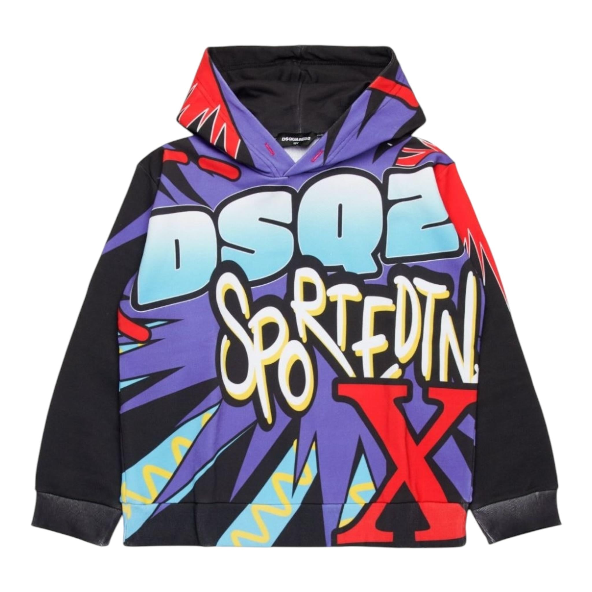 DSQUARED2 felpa tinta unita con cappuccio e stampa Nero per Bambino DQ2521 NERO DSQUARED2 