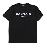 Balmain T-Shirt Crew Neck Solid Color With Black Logo Print For Boys