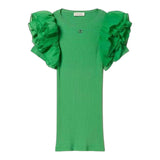 Twinset Solid Color Half Sleeve Dress With Green Tulle For Girls