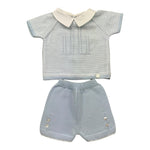 Barcellino Completo 2 Pezzi Magli-Bermuda Tinta Unita con Fantasia A Righe per Neonato 9287 AZZURRO BARCELLINO 