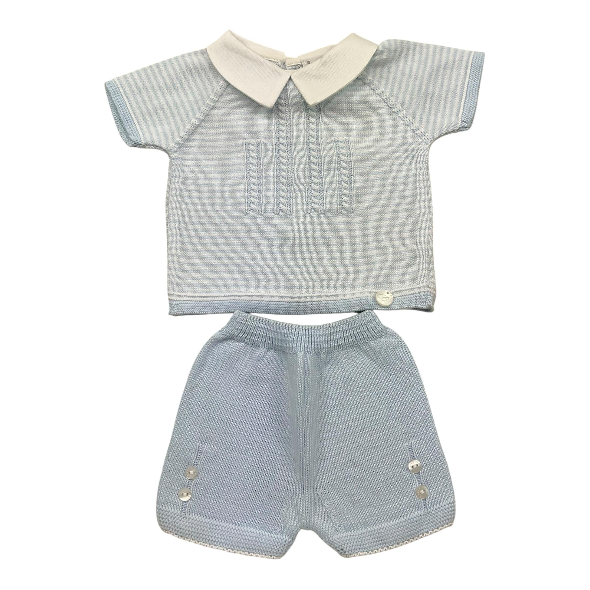 Barcellino Completo 2 Pezzi Magli-Bermuda Tinta Unita con Fantasia A Righe per Neonato 9287 AZZURRO BARCELLINO 