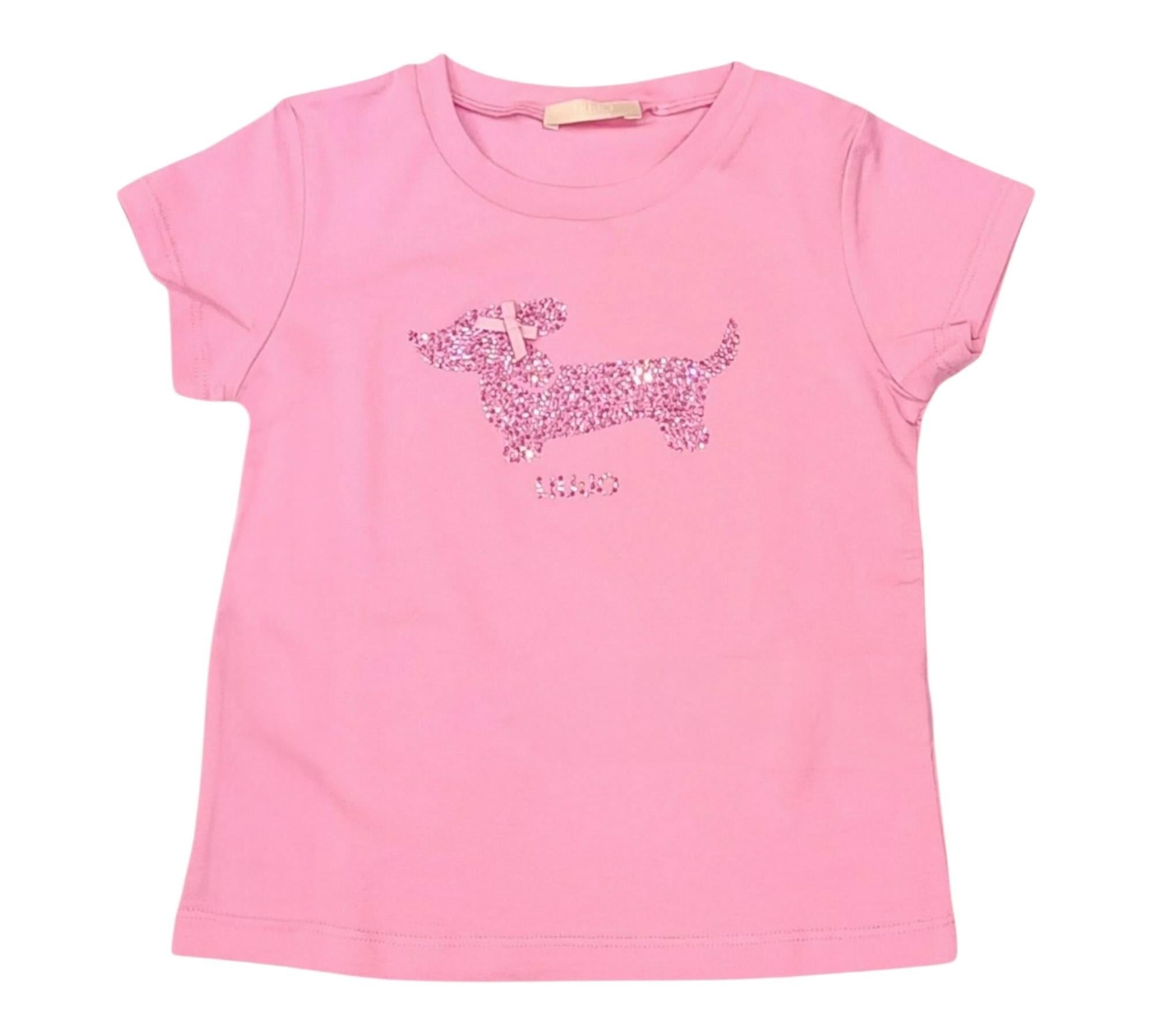 Liu Jo T-Shirt Girocollo Tinta Unita con Brillantini per Bambina KA5021JX ROSA LIU JO 