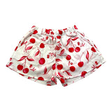Little Ludo Short Solid Color Cherry Pattern And White Elastic Waist For Girls