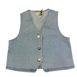 Fracomina Gilet In Denim Tinta Unita con Brillantini per Bambina FM0915 AZZURRO FRACOMINA 