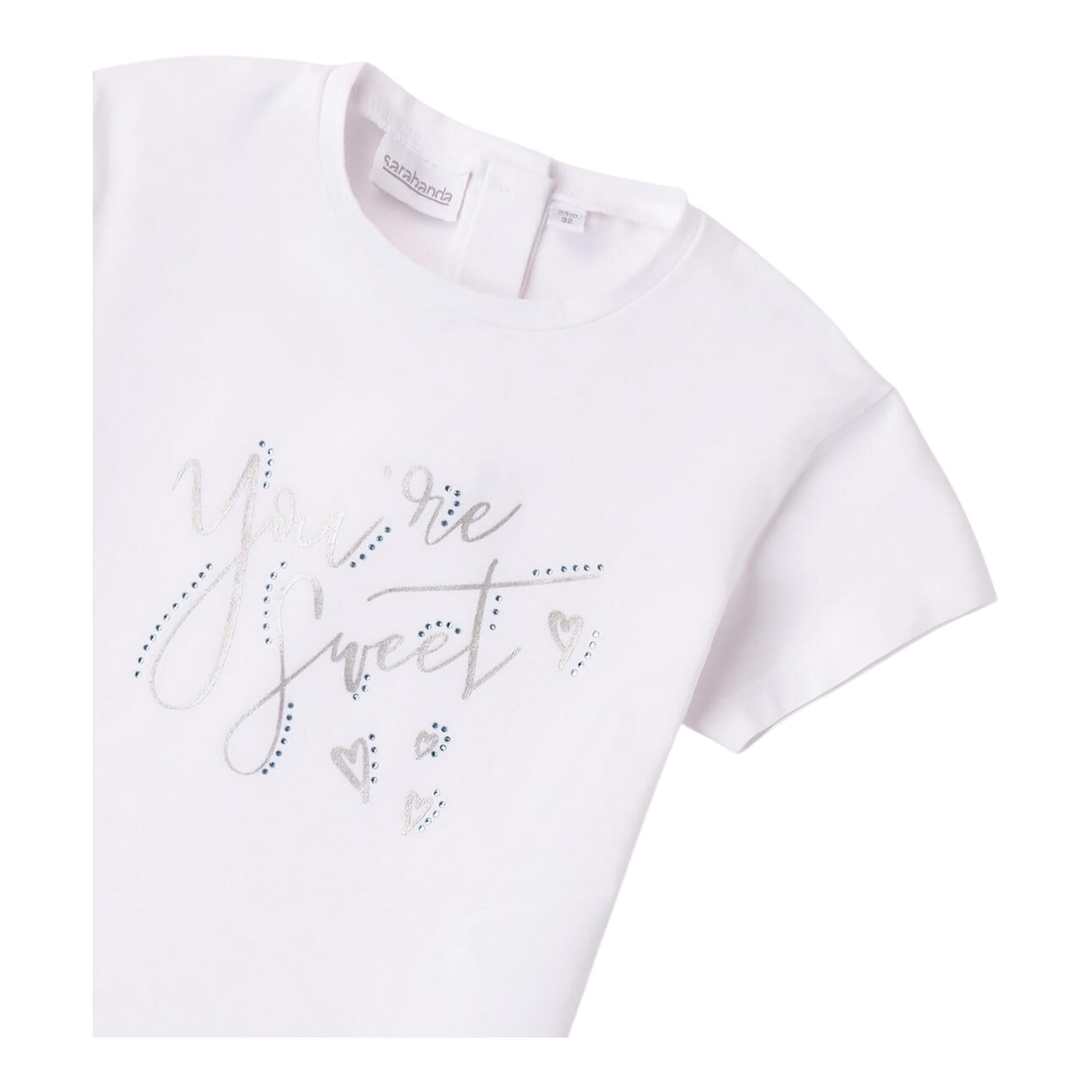 Minibanda T-Shirt Girocollo Tinta Unita con Brillantini per Neonata 0B211 BIANCO MINIBANDA 