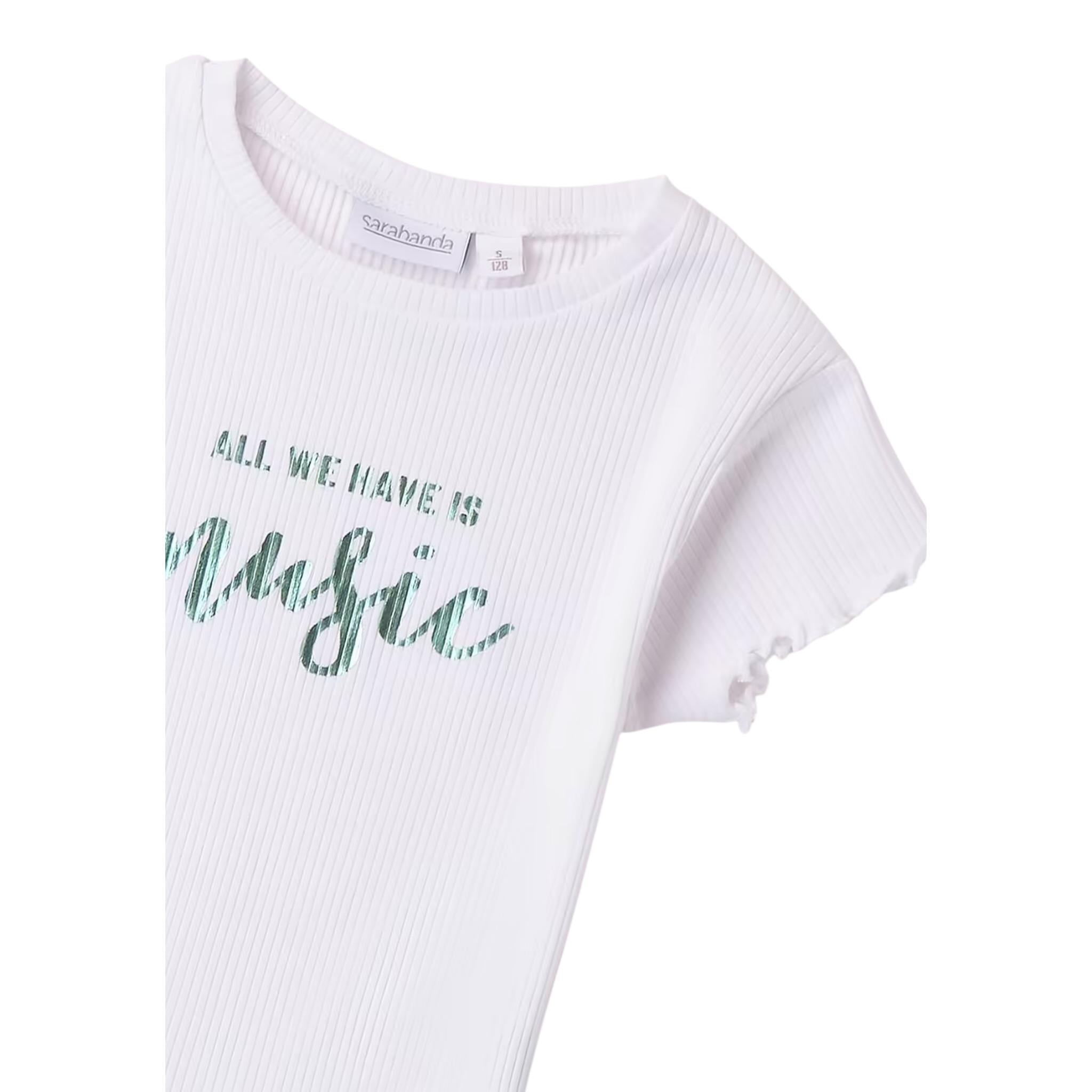 Sarabanda T-Shirt Girocollo tinta unita con Stampa Bianco per Bambina 0B445 BIANCO SARABANDA 