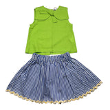 Ilfarobimbi Two-Tone Tank-Skirt Set With Green Striped Pattern For Girls