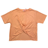 Vicolo Solid Color Crew Neck T-Shirt With Peach Knot For Girls