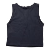 Disclaimer Solid Color Crew Neck Tank Top With Black Print For Girls
