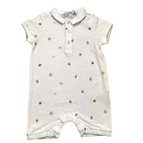 Tartine Et Chocolat Plain Half Sleeve Romper With Contrasting Prints White For Newborns