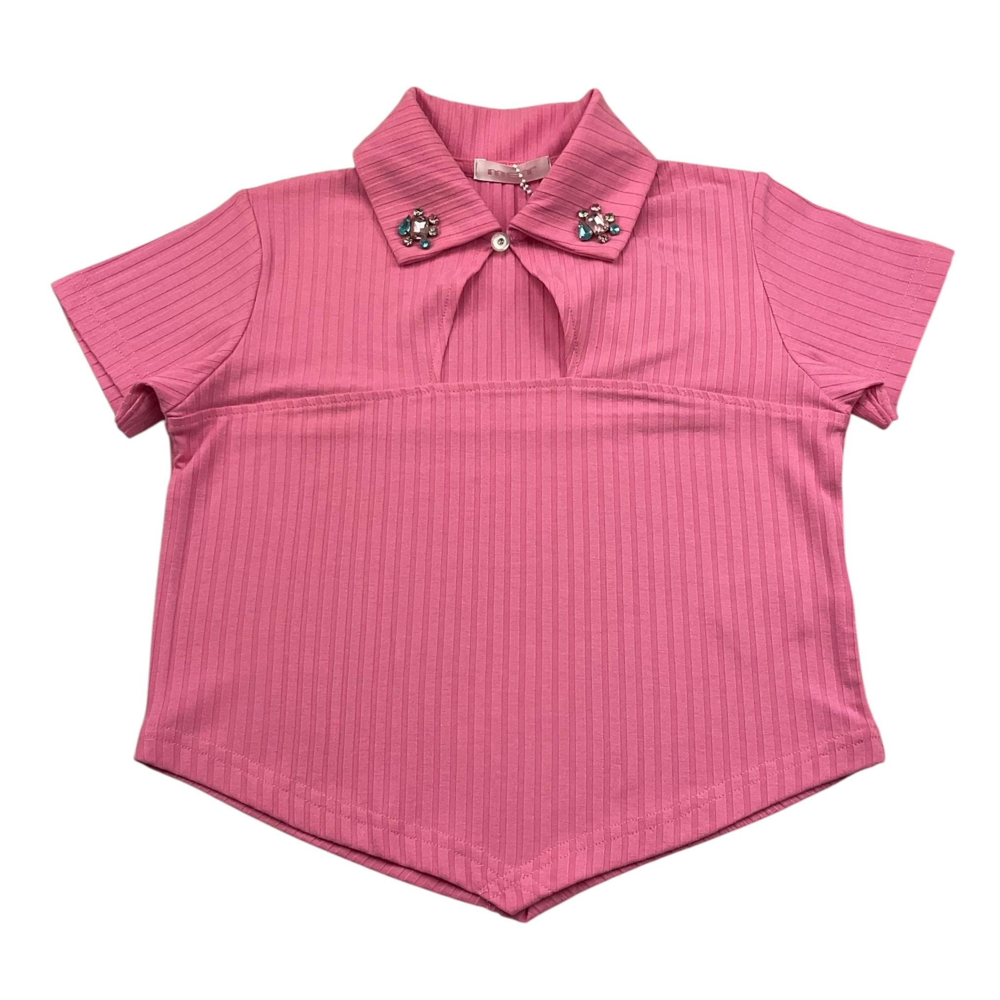 Met T-Shirt Asimmetrica Tinta Unita con Applicazioni per Bambina ME205 ROSA MET 