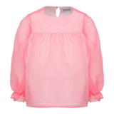 Dou Dou Long Sleeve Solid Color Shirt With Pink Tulle For Girls