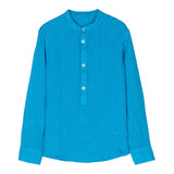 Paolo Pecora Long Sleeve Shirt Solid Color Korean Collar Light Blue For Boys