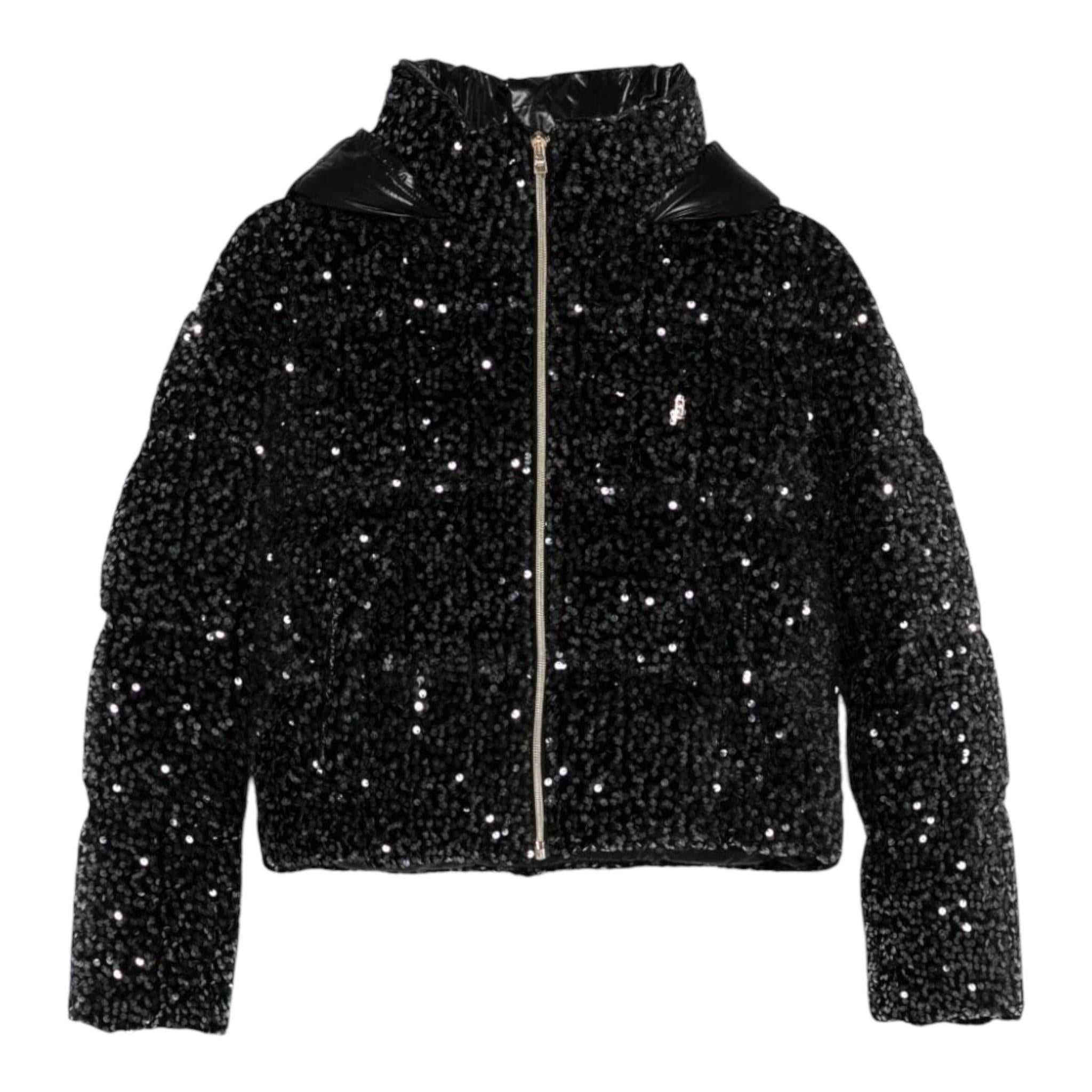 HERNO giubbino tinta unita cn cappuccio e paillettes Nero per Bambina PI000174GX NERO HERNO 