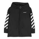 Off-White Black Zip Up Hooded Jacket For Boys
