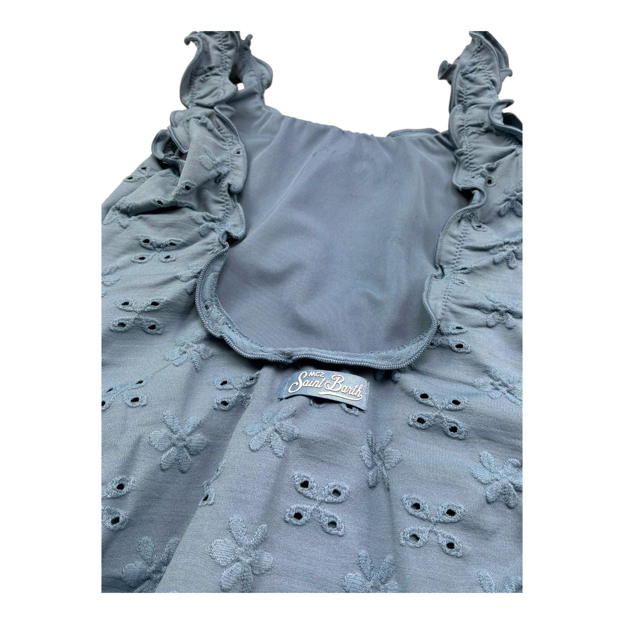 Saint Barth Costume Intero Tinta Unita In Pizzo Sangallo per Bambina CLIO BLU SAINT BARTH 