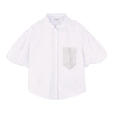 Lanvin Camicia Mezza Manica Tinta Unita con Stampa per Bambina N30196 BIANCO LANVIN 