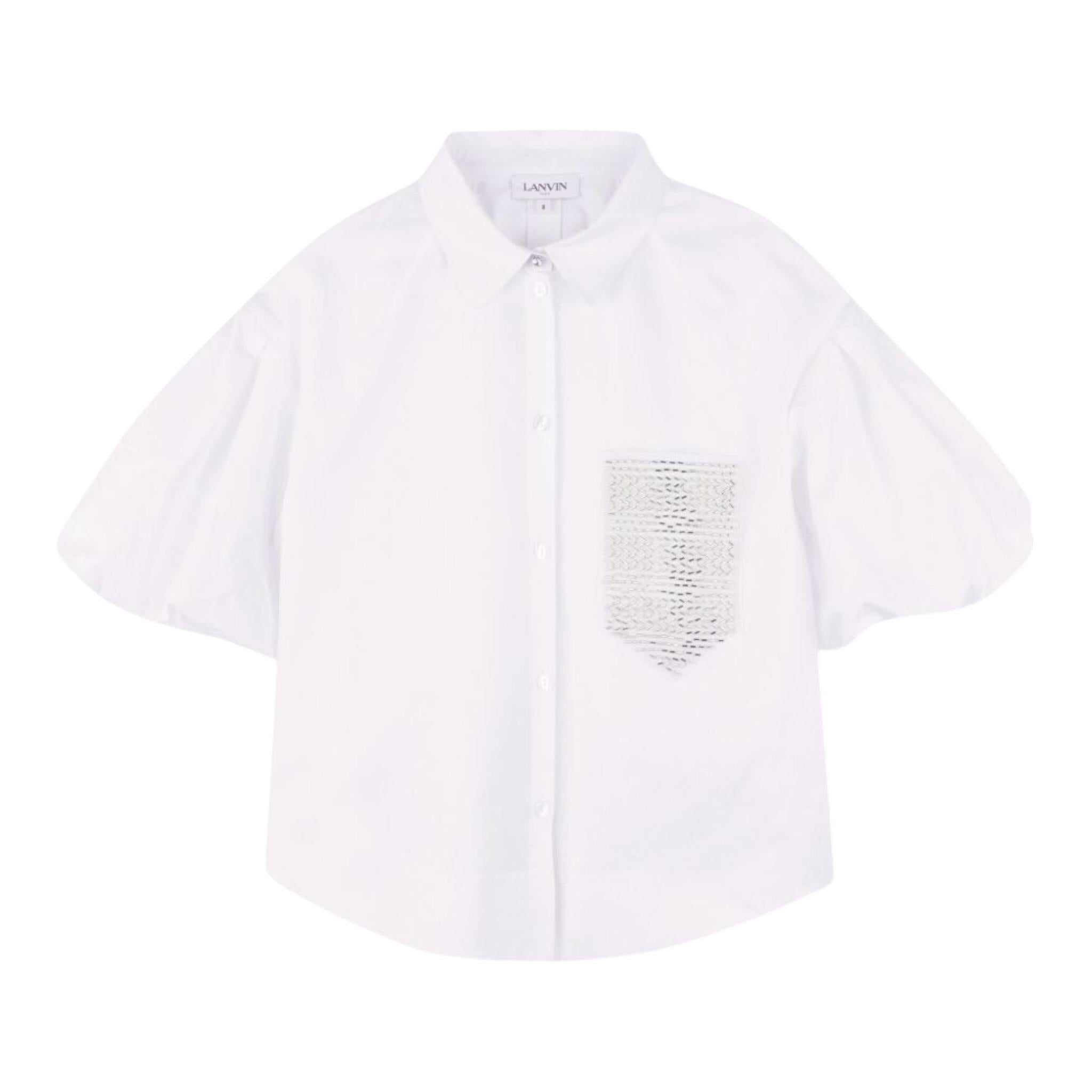Lanvin Camicia Mezza Manica Tinta Unita con Stampa per Bambina N30196 BIANCO LANVIN 