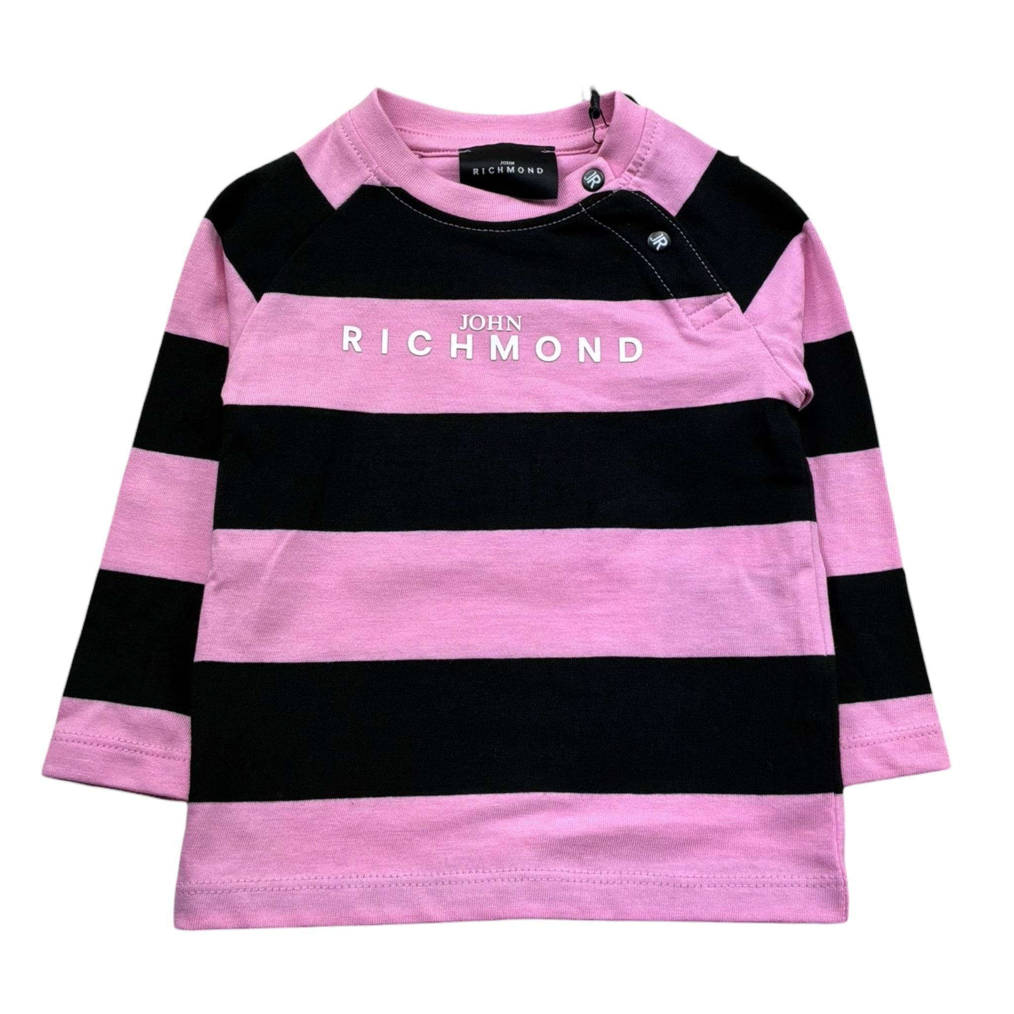John Richmond T-Shirt Fantasia A Righe Bicolore per Neonata RIP26054TS NERO/ROSA JOHN RICHMOND 