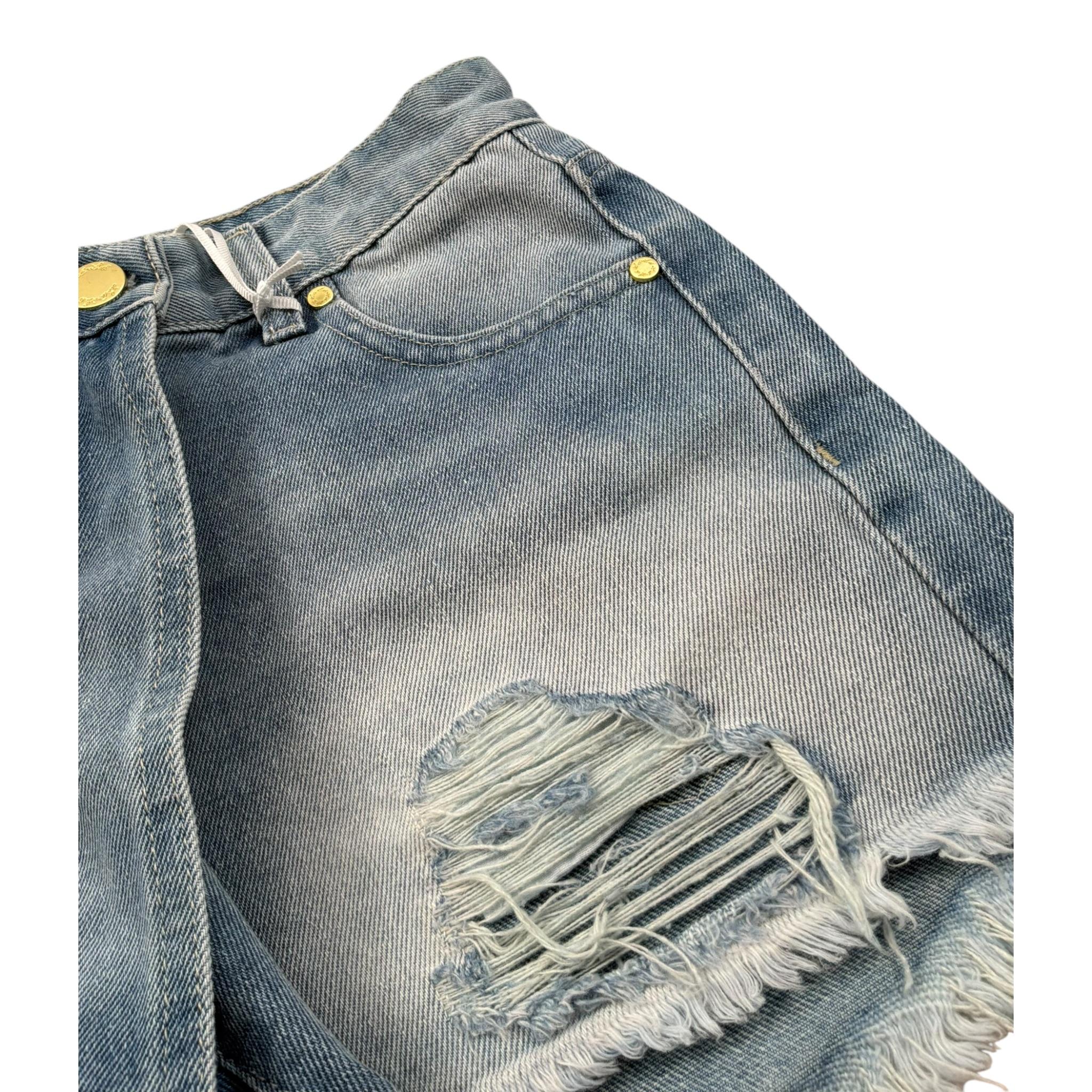 Lu Lu By Miss Grant Short In Denim tinta unita con Strappi Azzurro per Bambina LL2770 AZZURRO LU LU BY MISS GRANT 
