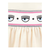 Chiara Ferragni Solid Color Crew Neck Dress With Beige Print For Baby Girl