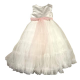 Bella Brilli Solid Color Ceremony Dress With Contrasting White Belt For Girls