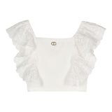 Twinset Top Solid Color With White Embroidery For Girls