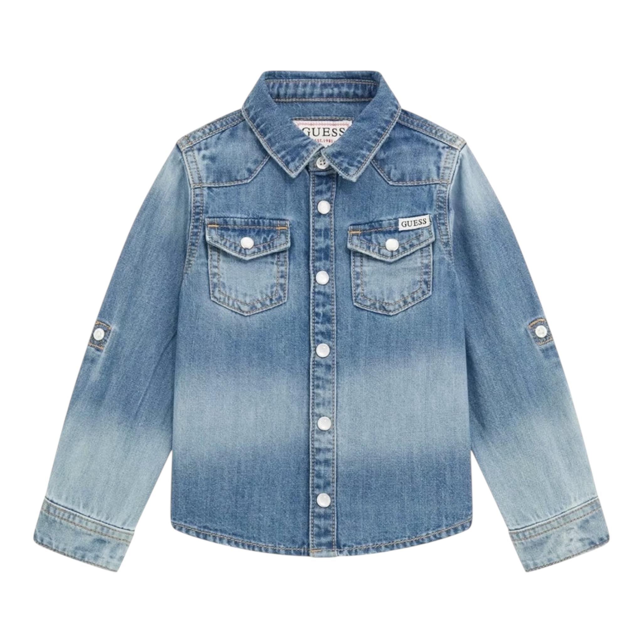 Guess Camicia Manica Lunga In Denim per Neonato N5RH05D5K80 AZZURRO GUESS 