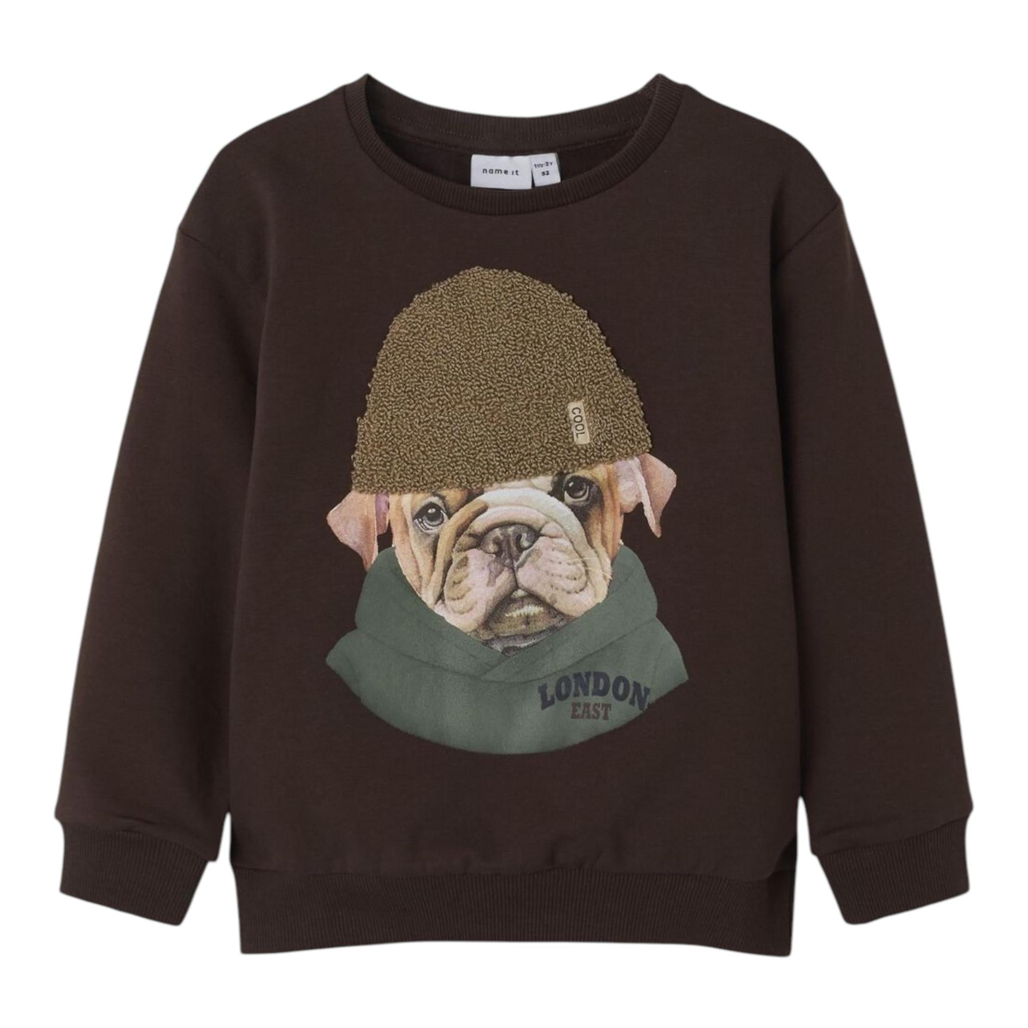 NAME.IT felpa chiusa girocollo tinta unita con stampa in contrasto Marrone per Bambino 13236357 MARRONE NAME.IT 