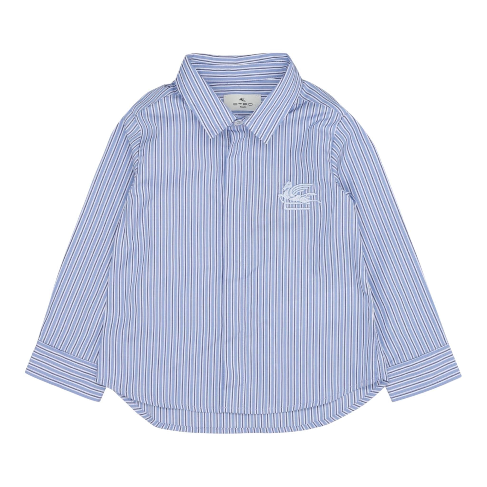 Etro Camicia Tinta Unita con Manica Lunga Fantasia A Righe per Neonato GV5510 AZZURRO ETRO 